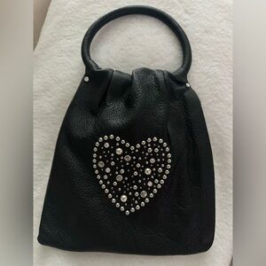 Brighton Black Leather Heart Studded Women's Bag